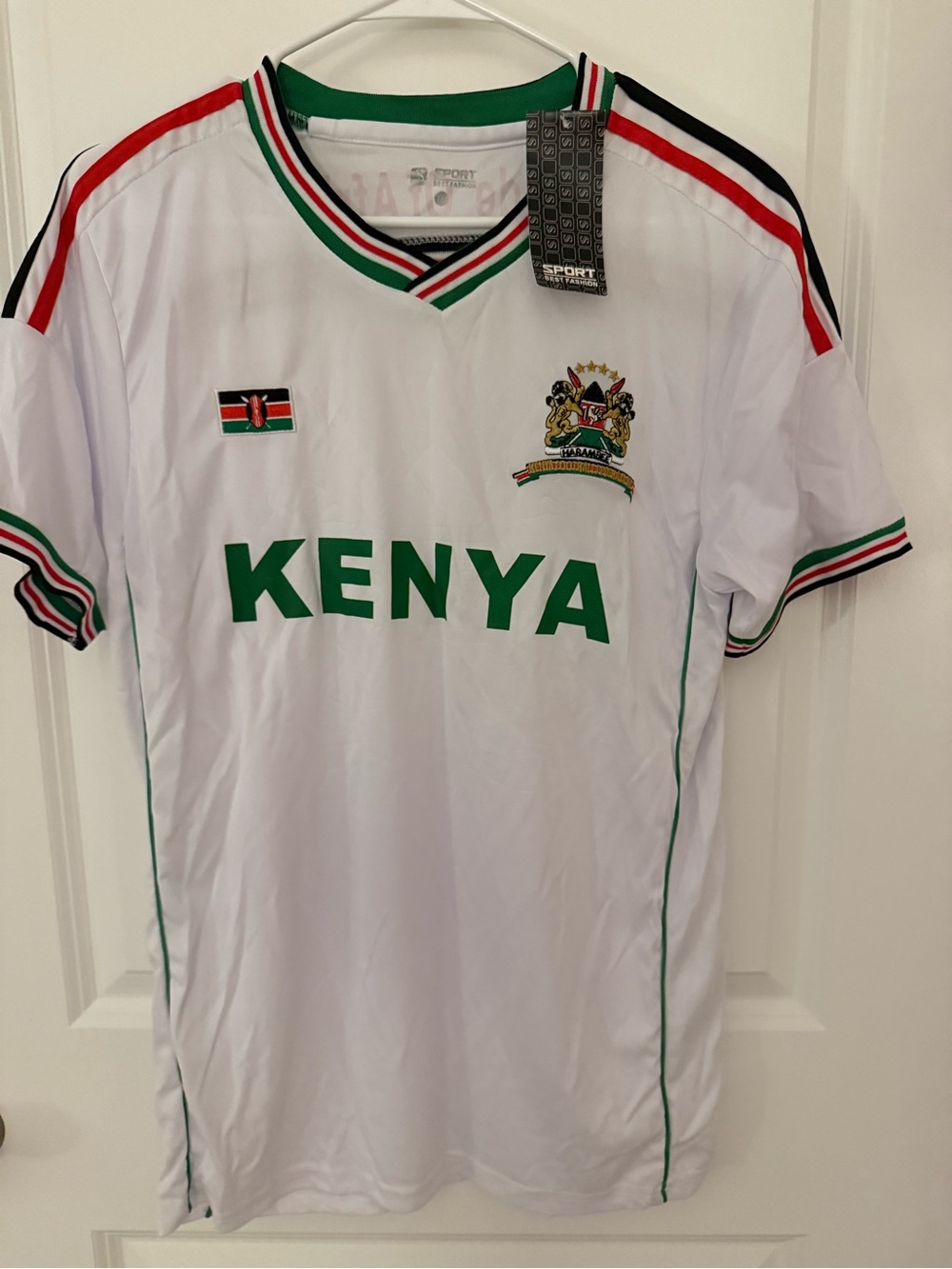 Men's White Kenya Jersey with Green, Red and Black Accents